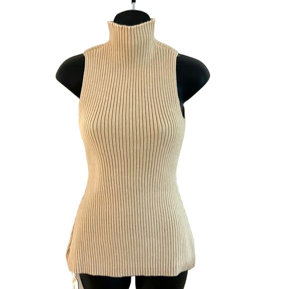 REVOLVE & MINIMALIST lovers COMMENSE camel mock neck ribbed sweater tank S - Picture 1 of 11